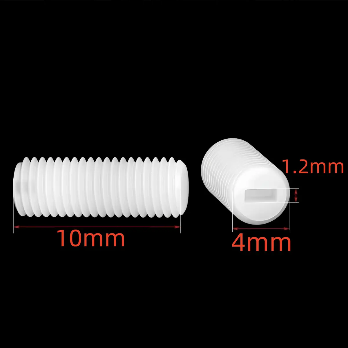 NACX M4 x 10mm Slotted Head Set Screws | Plastic Headless Grub Screws in White Nylon - view 2