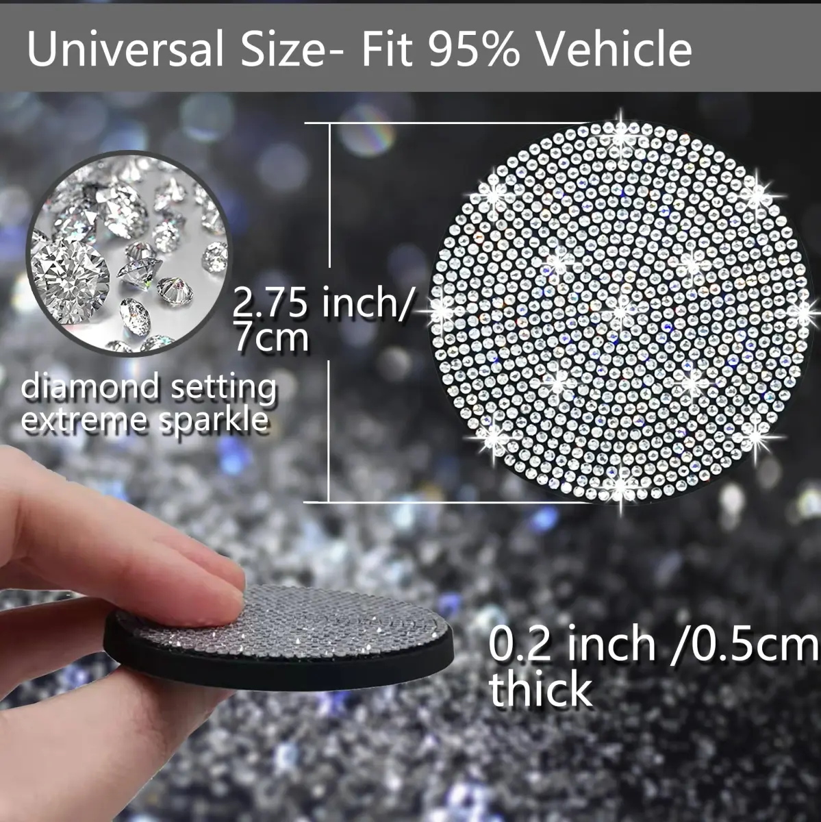 NBTEPEM Bling Car Cup Holder Coasters 2.75 inch (7 cm) - Set of 2 White Crystal | Universal Fit Automotive Interior Accessories - view 2