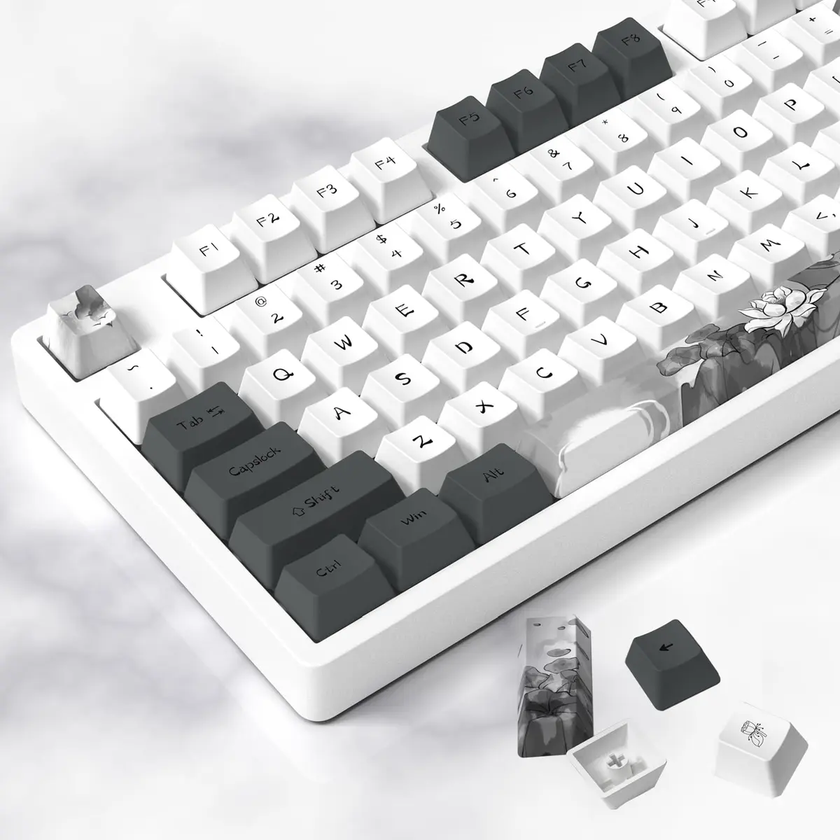 MOLGRIA Ink Lotus Custom Keycaps 140 Set PBT OEM Profile Dye Sublimation ANSI/ISO Layout for Gaming Keyboard - main product image