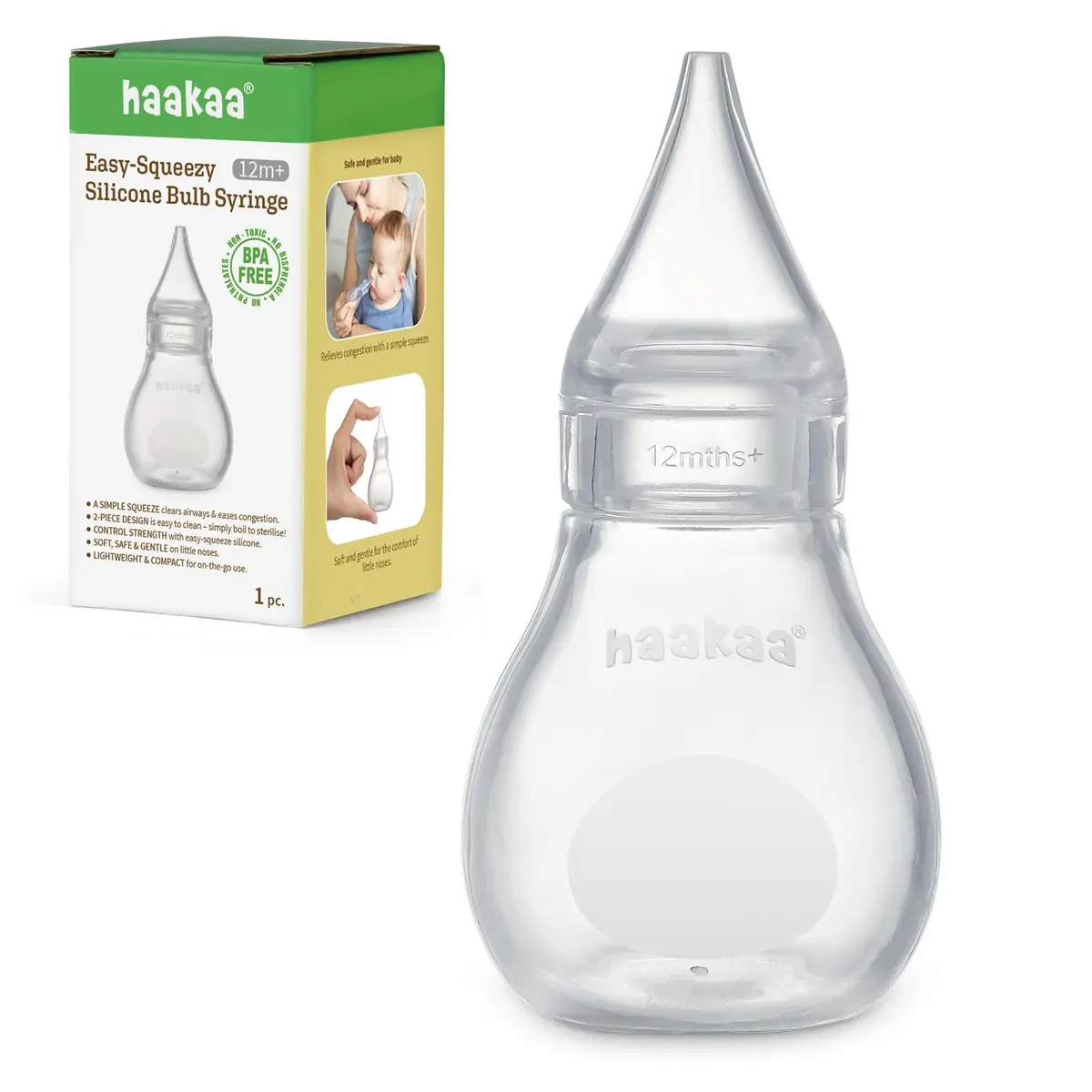 Haakaa Silicone Baby Nasal Aspirator, Nose Bulb Syringe | Gentle Mucus Removal for Infants - main product image