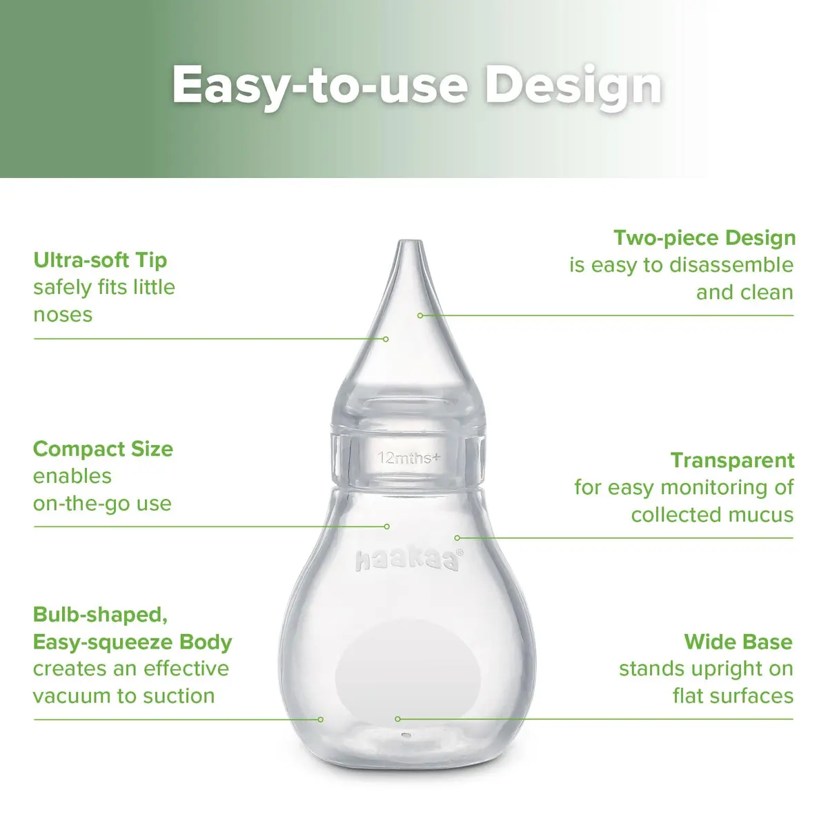 Haakaa Silicone Baby Nasal Aspirator, Nose Bulb Syringe | Gentle Mucus Removal for Infants - view 3