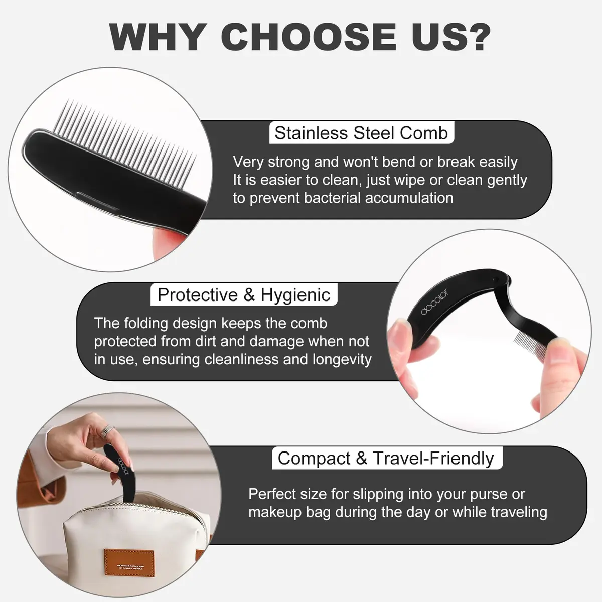 docolor Foldable Eyelash Comb Separator | Metal Comb for Mascara & Brows, Compact & Travel-Friendly - view 6