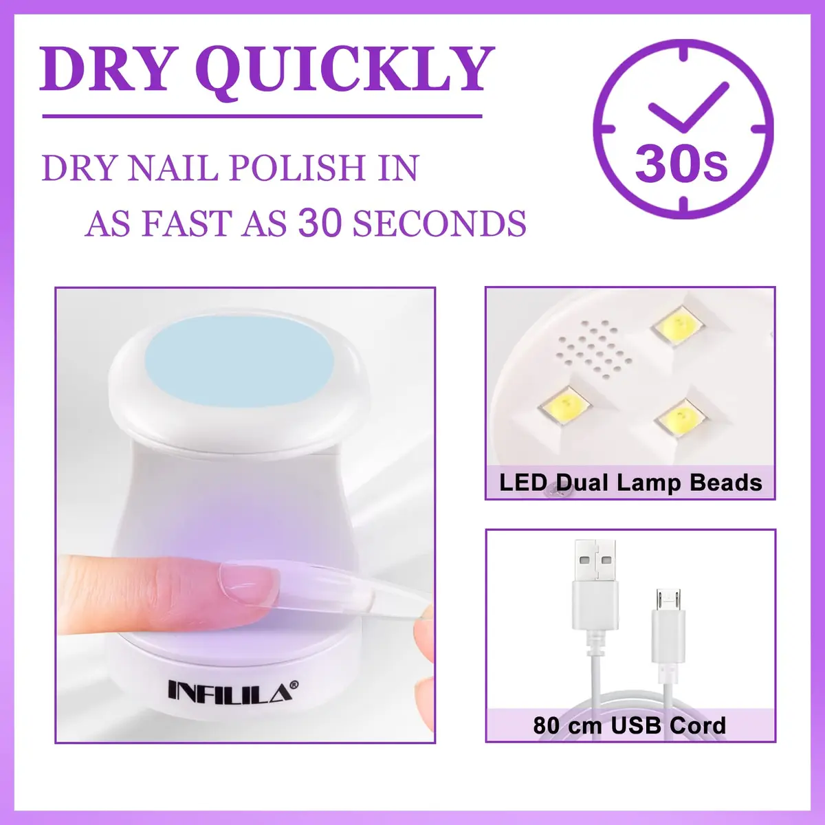NXJ INFILILA Mini UV Nail Lamp 16W Blue | Portable Single Finger Gel Curing Light - view 2
