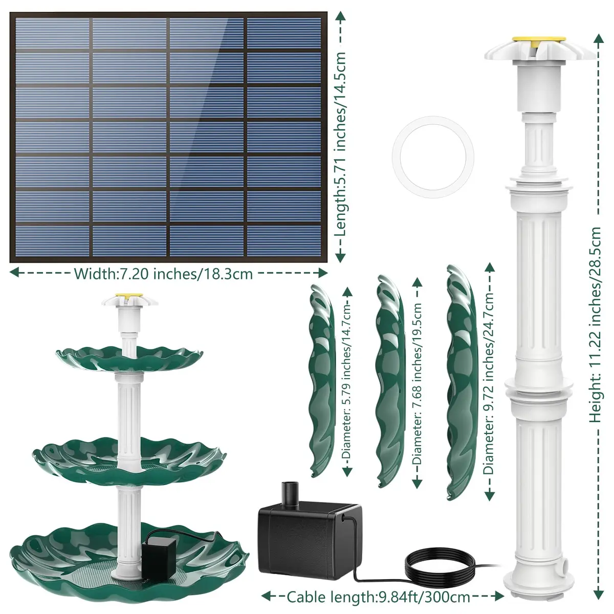 AISITIN 3 Tiered Bird Bath with 3.5W Solar Water Pump & Fountain | Green Plastic - view 5