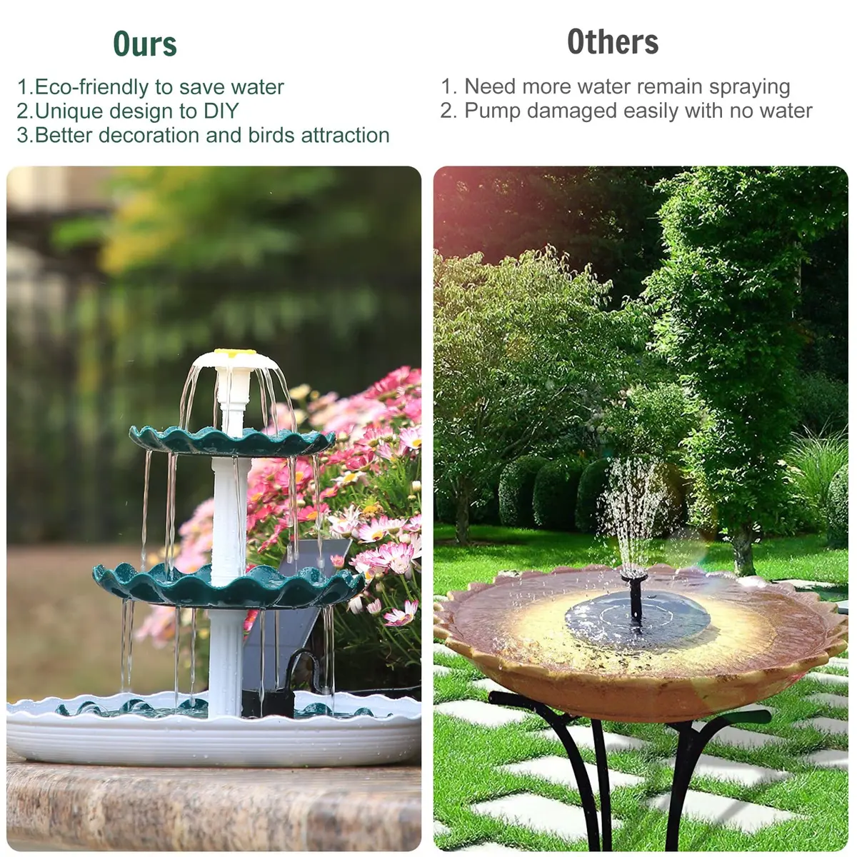 AISITIN 3 Tiered Bird Bath with 3.5W Solar Water Pump & Fountain | Green Plastic - view 6