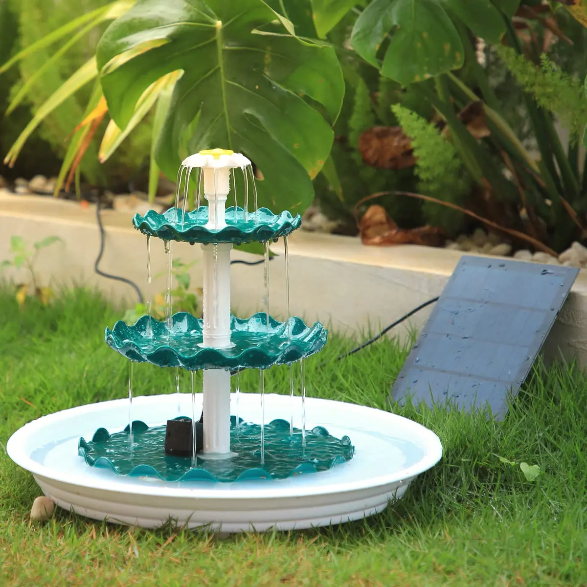 AISITIN 3 Tiered Bird Bath with 3.5W Solar Water Pump & Fountain | Green Plastic - view 7