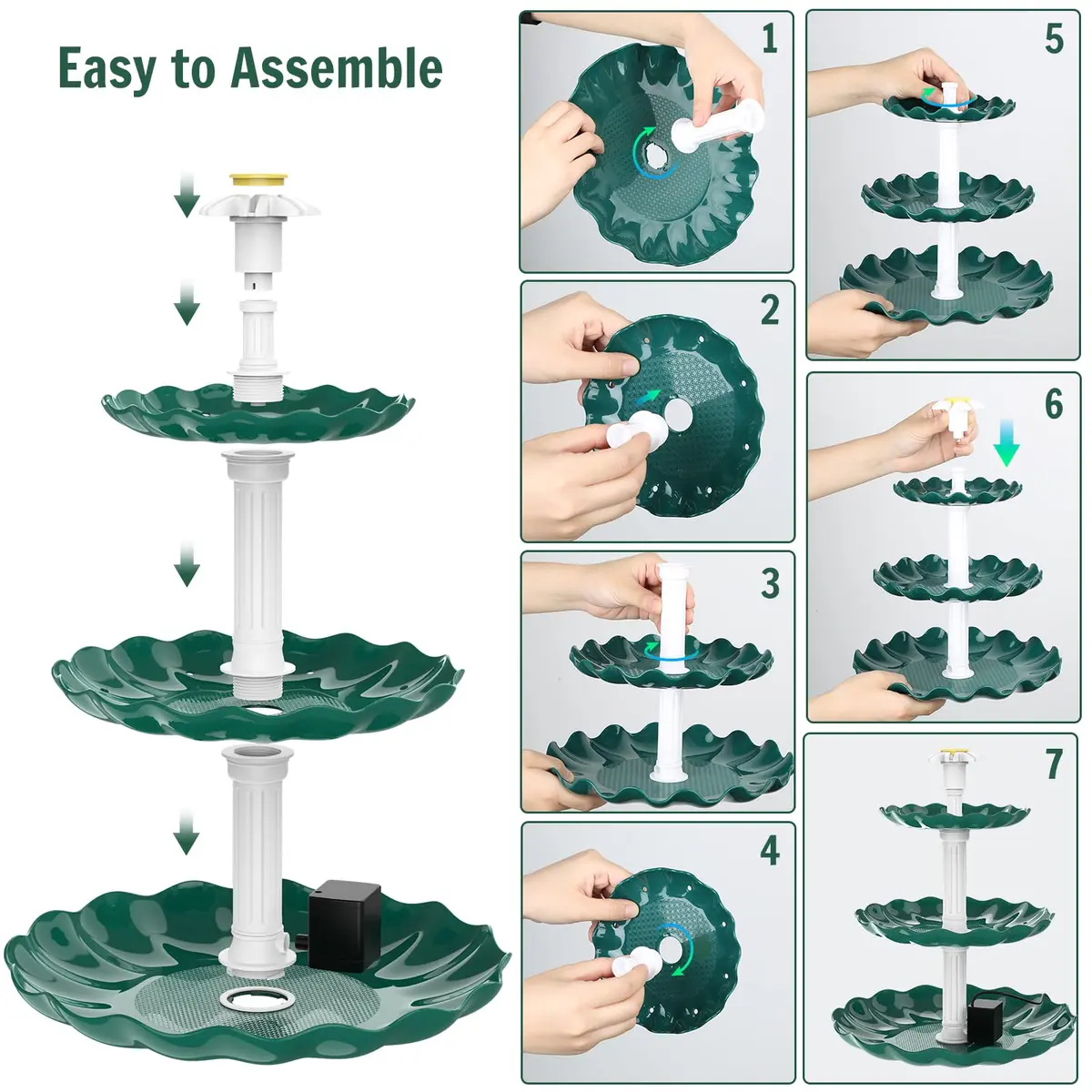 AISITIN 3 Tiered Bird Bath with 3.5W Solar Water Pump & Fountain | Green Plastic - view 2