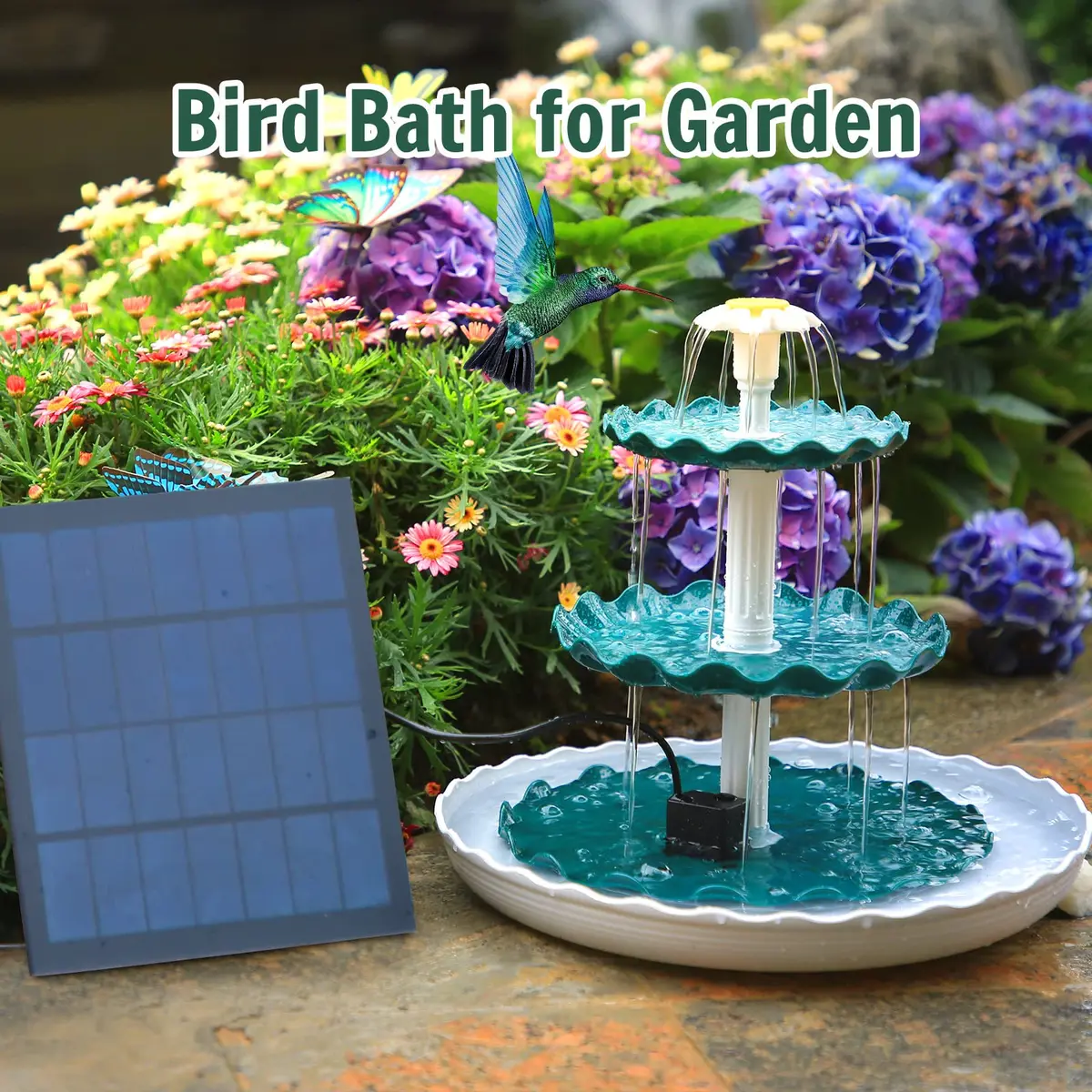 AISITIN 3 Tiered Bird Bath with 3.5W Solar Water Pump & Fountain | Green Plastic - view 3