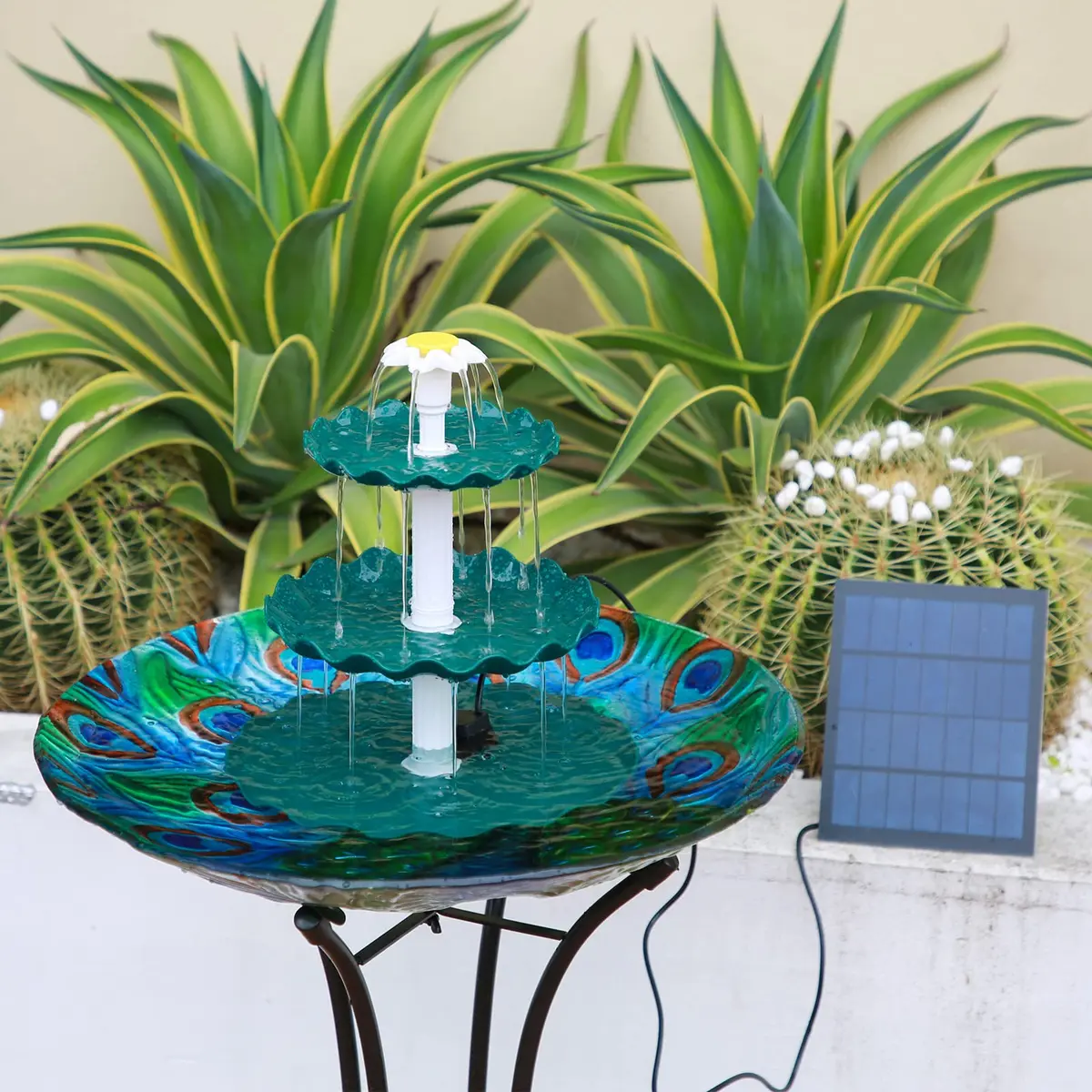 AISITIN 3 Tiered Bird Bath with 3.5W Solar Water Pump & Fountain | Green Plastic - view 4