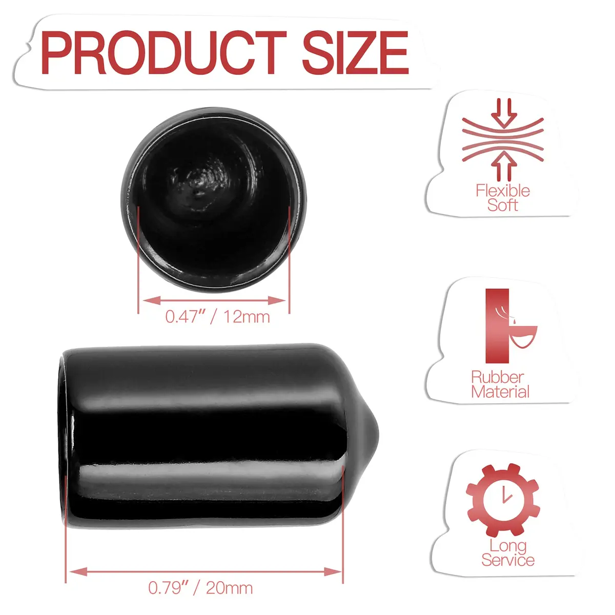 Jamiikury Rubber End Caps 12mm | Flexible Vinyl Tube Bolt Cover for Pipes & Furniture Feet - view 2