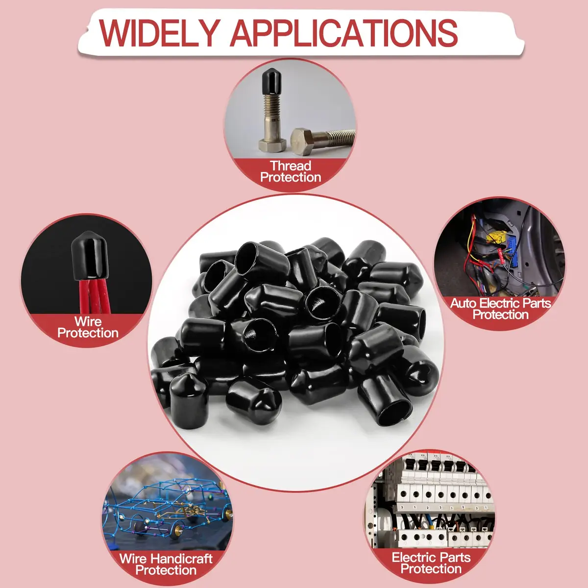 Jamiikury Rubber End Caps 120PCS | 9.5mm ID Vinyl Flexible Screw Thread Protectors - view 6