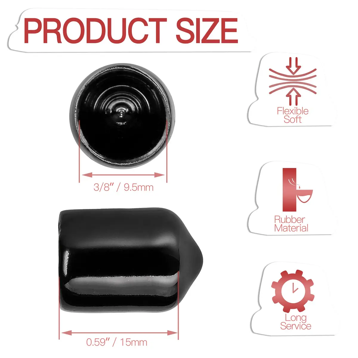 Jamiikury Rubber End Caps 120PCS | 9.5mm ID Vinyl Flexible Screw Thread Protectors - view 2