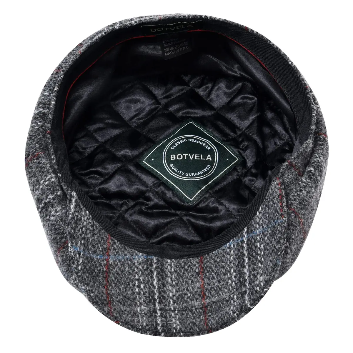 BOTVELA Wool Blend Newsboy Flat Cap Plaid Grey 7 7/8 | Classic 8 Panel Tweed Hat for Men - view 6