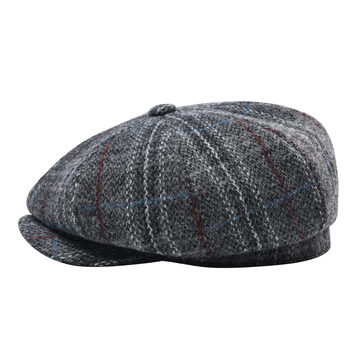 BOTVELA Wool Blend Newsboy Flat Cap Plaid Grey 7 7/8 | Classic 8 Panel Tweed Hat for Men - view 2