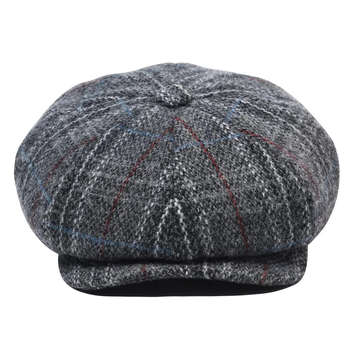 BOTVELA Wool Blend Newsboy Flat Cap Plaid Grey 7 7/8 | Classic 8 Panel Tweed Hat for Men - view 3
