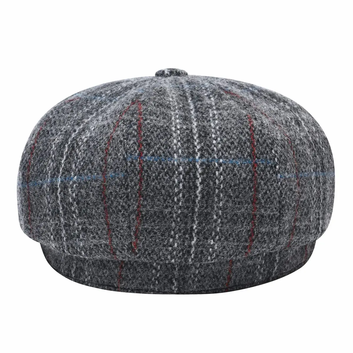 BOTVELA Wool Blend Newsboy Flat Cap Plaid Grey 7 7/8 | Classic 8 Panel Tweed Hat for Men - view 4