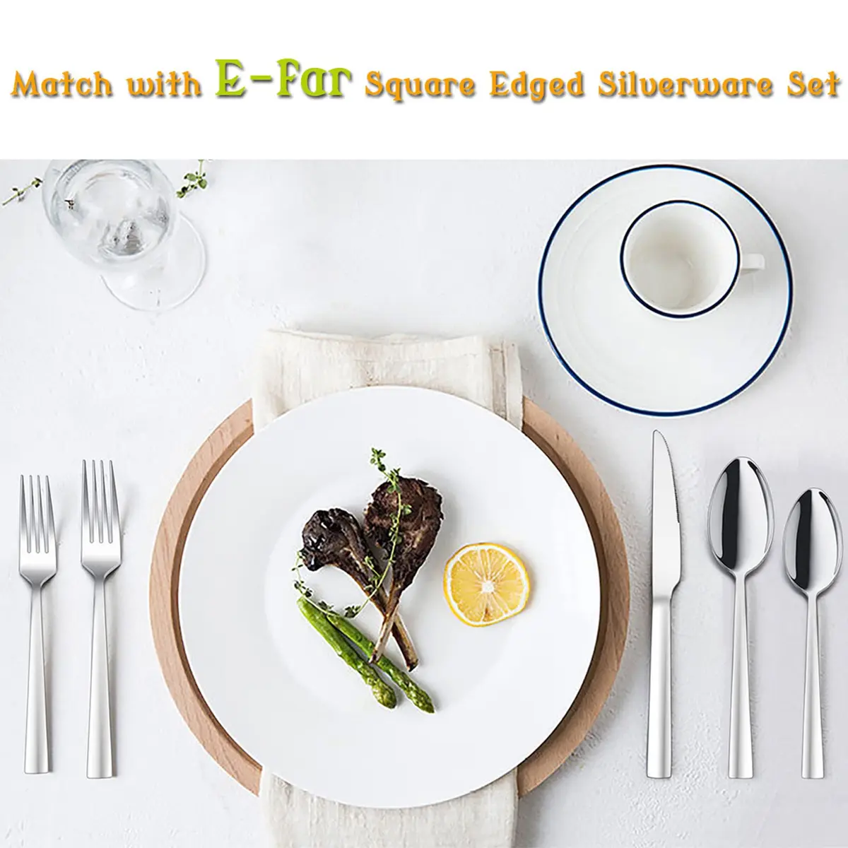 E-far 12-Piece Serrated Steak Knives Set 8.9 Inch | Modern Square Edge, Mirror Finish, Dishwasher Safe - view 6