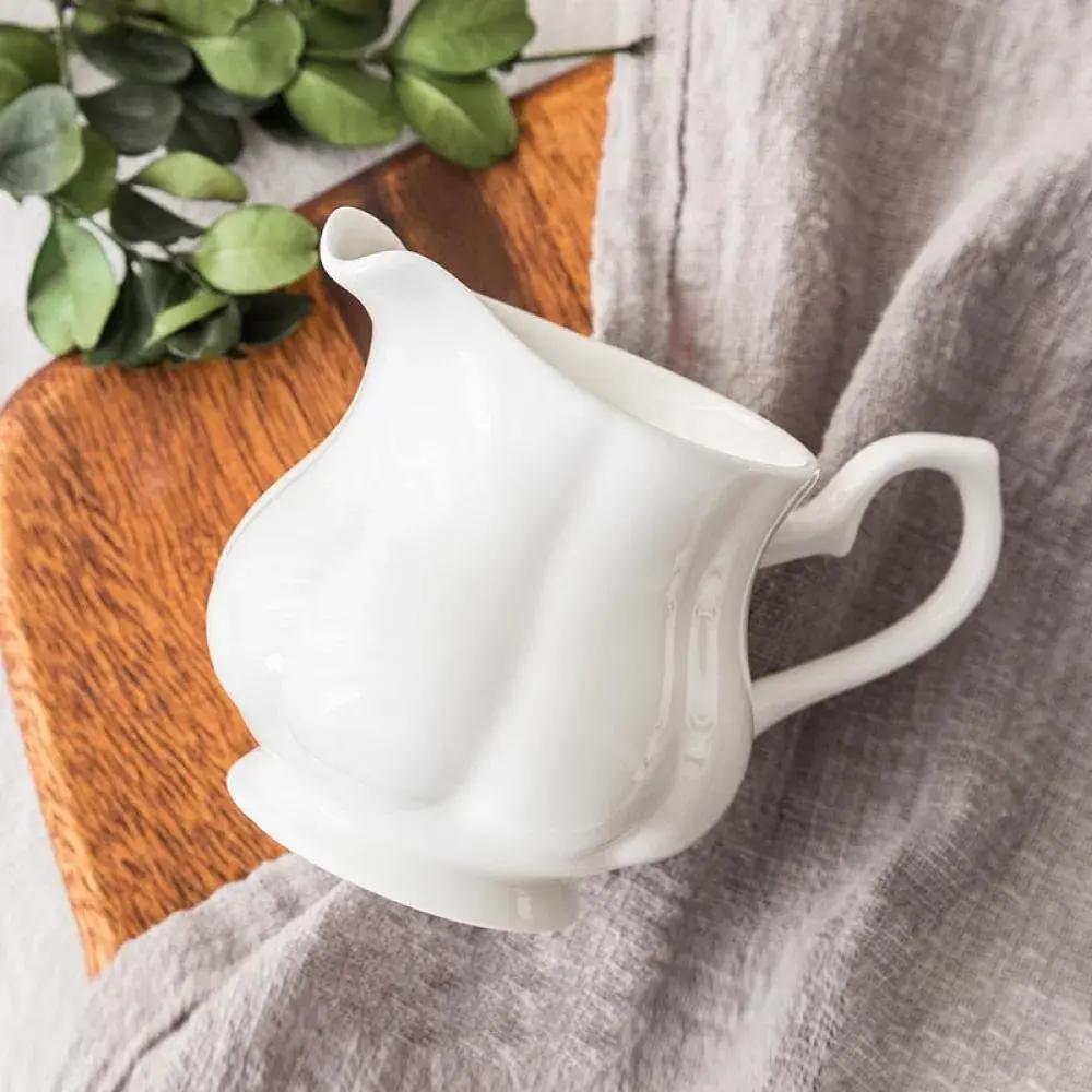 Bicuzat White Flower Shape Porcelain Sugar Bowl and Creamer Set with Lid 210ml (7 OZ) | Elegant Tableware for Tea Parties - view 5