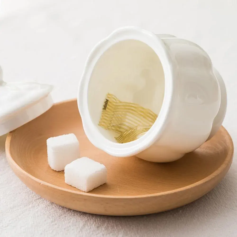 Bicuzat White Flower Shape Porcelain Sugar Bowl and Creamer Set with Lid 210ml (7 OZ) | Elegant Tableware for Tea Parties - view 6