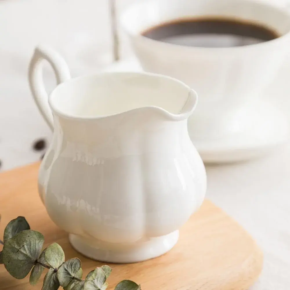 Bicuzat White Flower Shape Porcelain Sugar Bowl and Creamer Set with Lid 210ml (7 OZ) | Elegant Tableware for Tea Parties - view 3