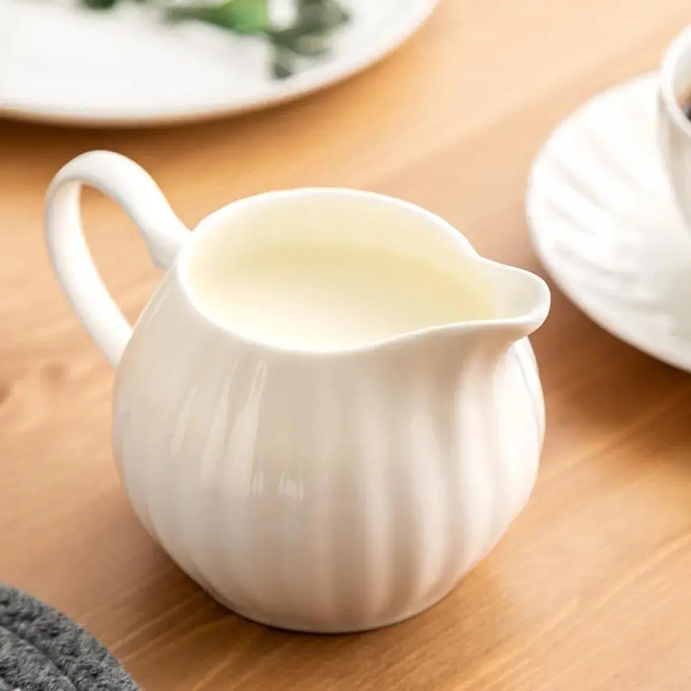 Bicuzat White Strip Porcelain Sugar Bowl and Creamer Set with Lid, 10 OZ & 13 OZ | Elegant Serveware for Indian Homes - view 6