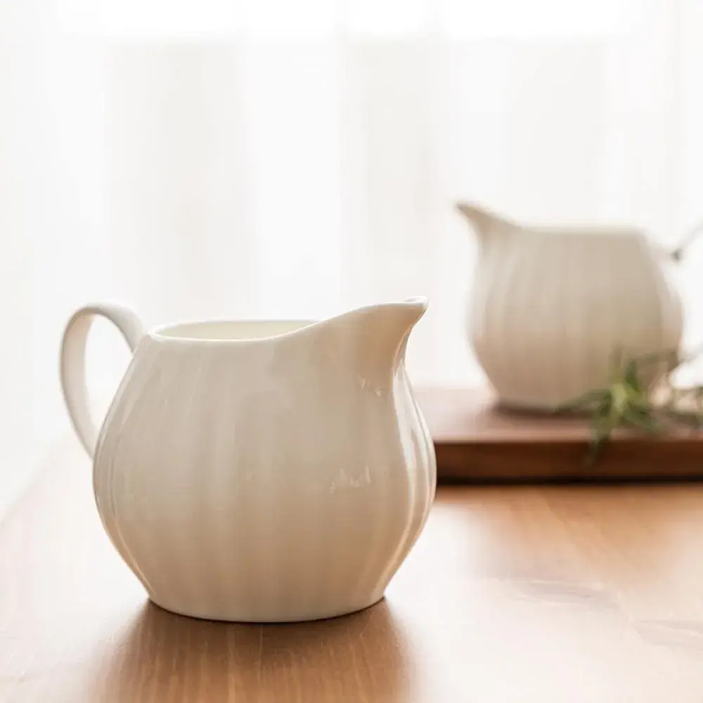 Bicuzat White Strip Porcelain Sugar Bowl and Creamer Set with Lid, 10 OZ & 13 OZ | Elegant Serveware for Indian Homes - view 8