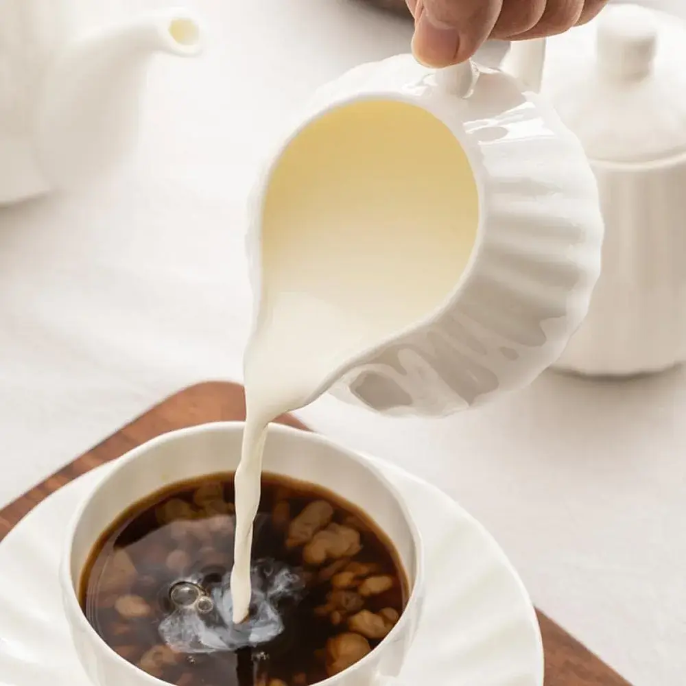 Bicuzat White Strip Porcelain Sugar Bowl and Creamer Set with Lid, 10 OZ & 13 OZ | Elegant Serveware for Indian Homes - view 9