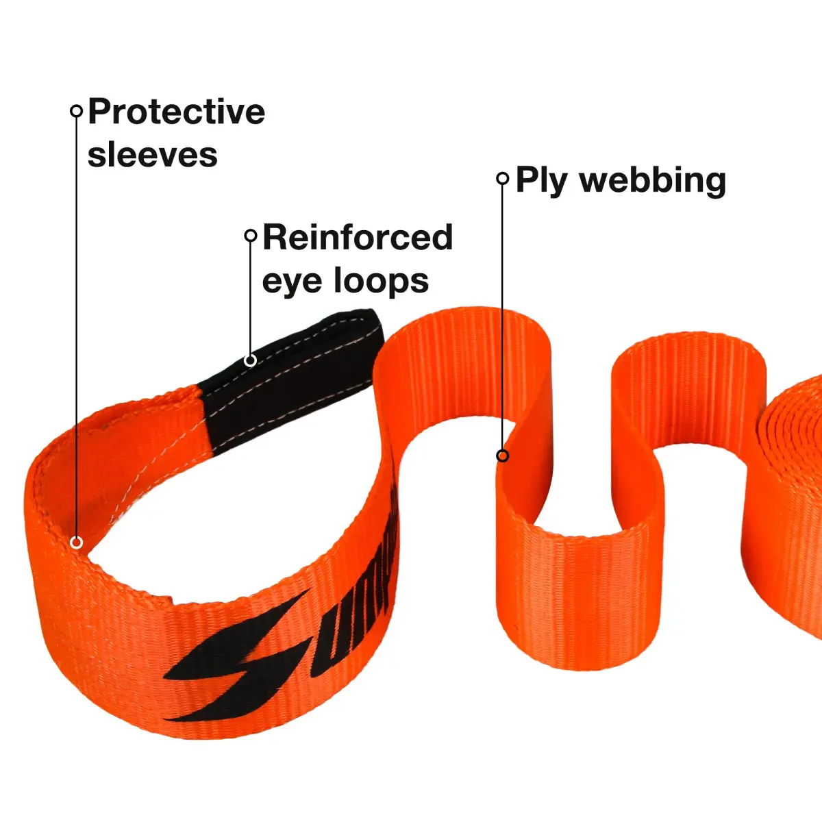 sumpluct Heavy Duty Recovery Tow Strap 3" x 20' (9,072 kg / 20,000 lbs) | Reinforced Loops for Vehicle Recovery - view 4