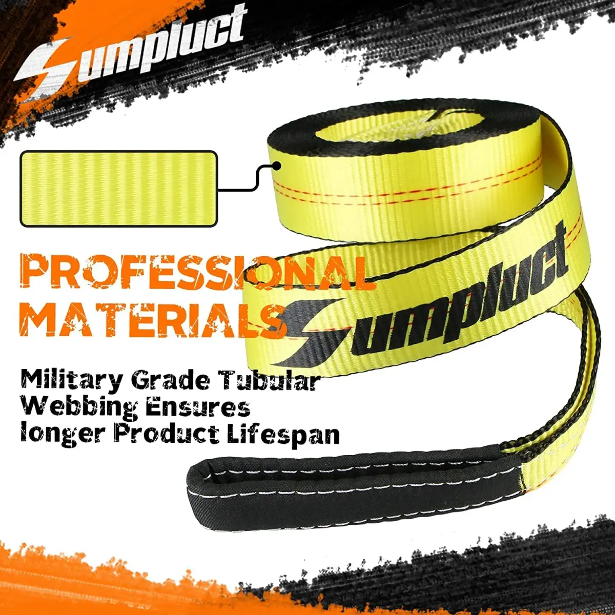 sumpluct Heavy Duty Tow Strap 2" x 20 Ft (4.54 kg / 9072 kg) | Recovery Strap with Reinforced Loops - view 5