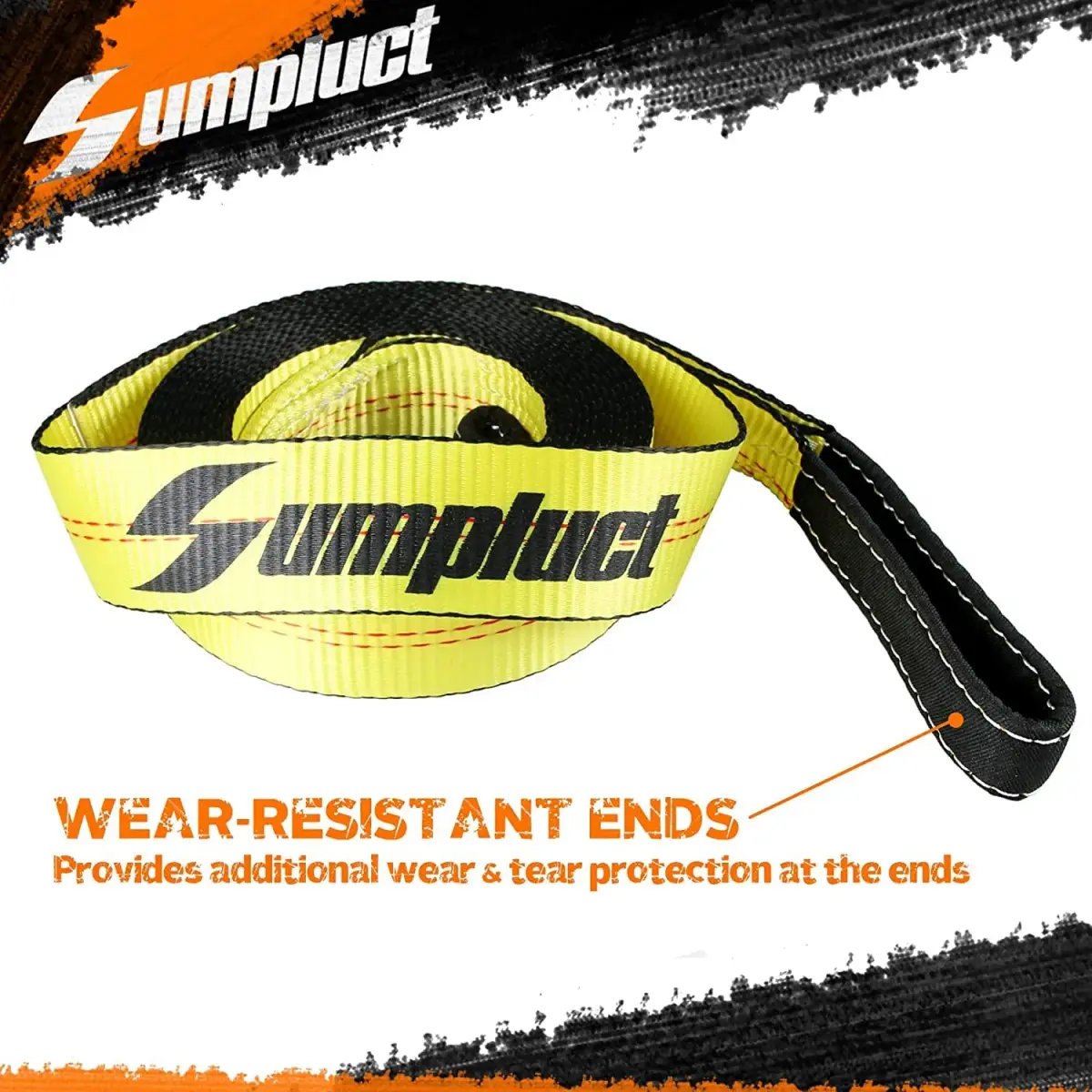 sumpluct Heavy Duty Tow Strap 2" x 20 Ft (4.54 kg / 9072 kg) | Recovery Strap with Reinforced Loops - view 2