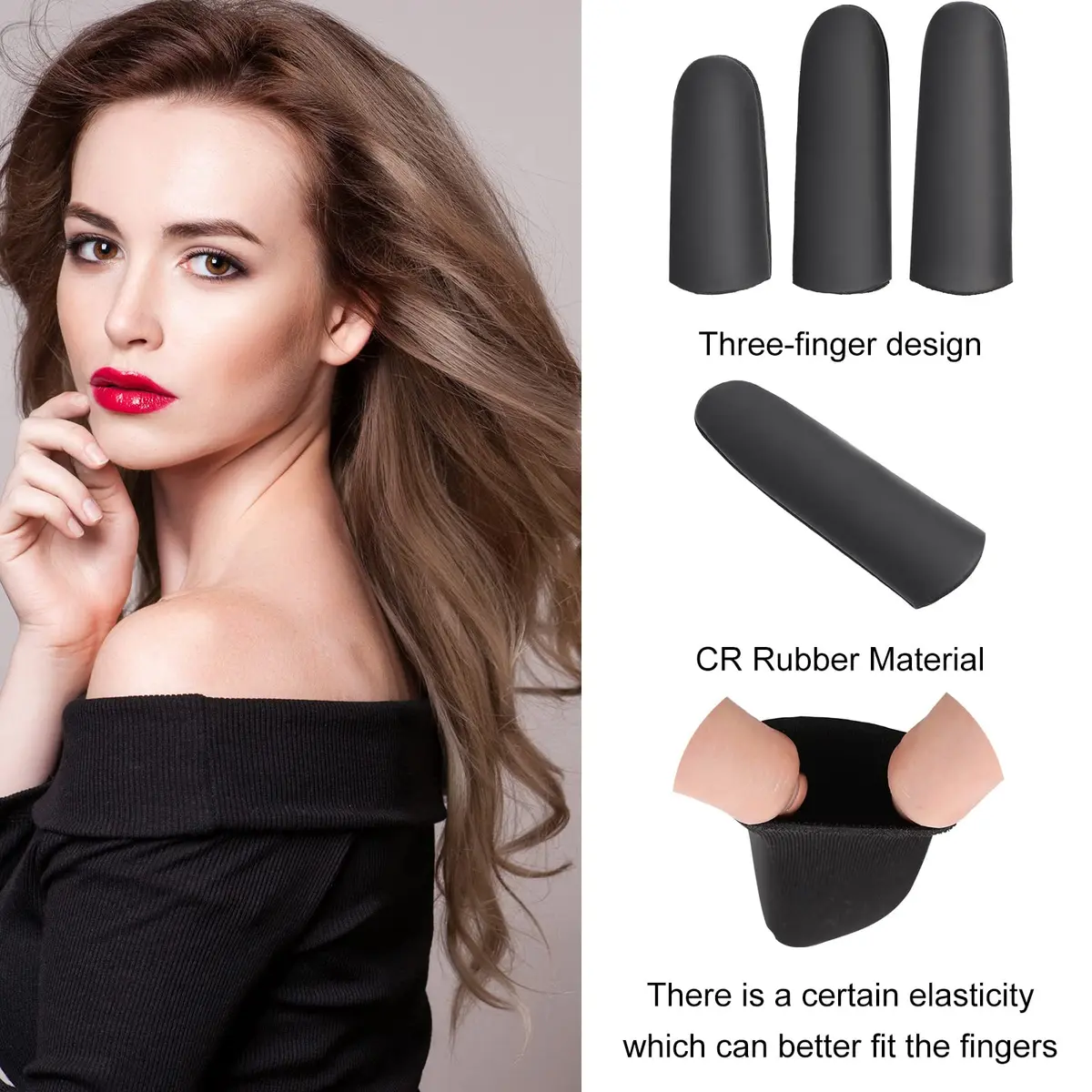 Nuanchu Heat Resistant Finger Guards for Hair Styling, 6 Pieces (Black & Rose Red) | Protects Thumb, Index & Middle Fingers - view 3
