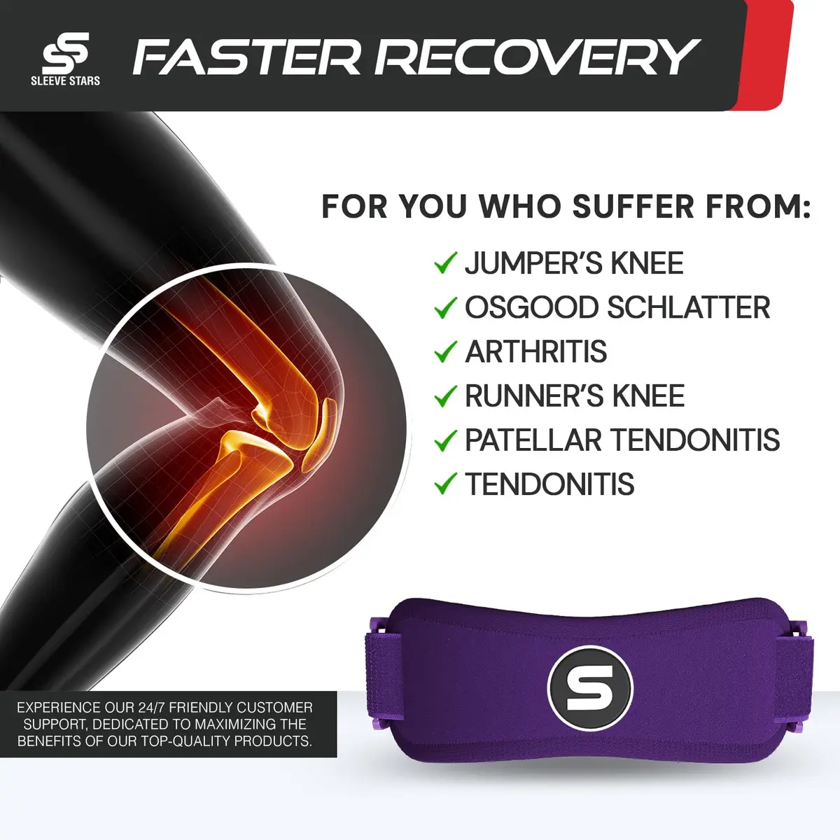SS SLEEVE STARS Patellar Tendon Support Strap for Adults | Adjustable Knee Brace for Osgood Schlatter & Knee Pain Relief - view 2