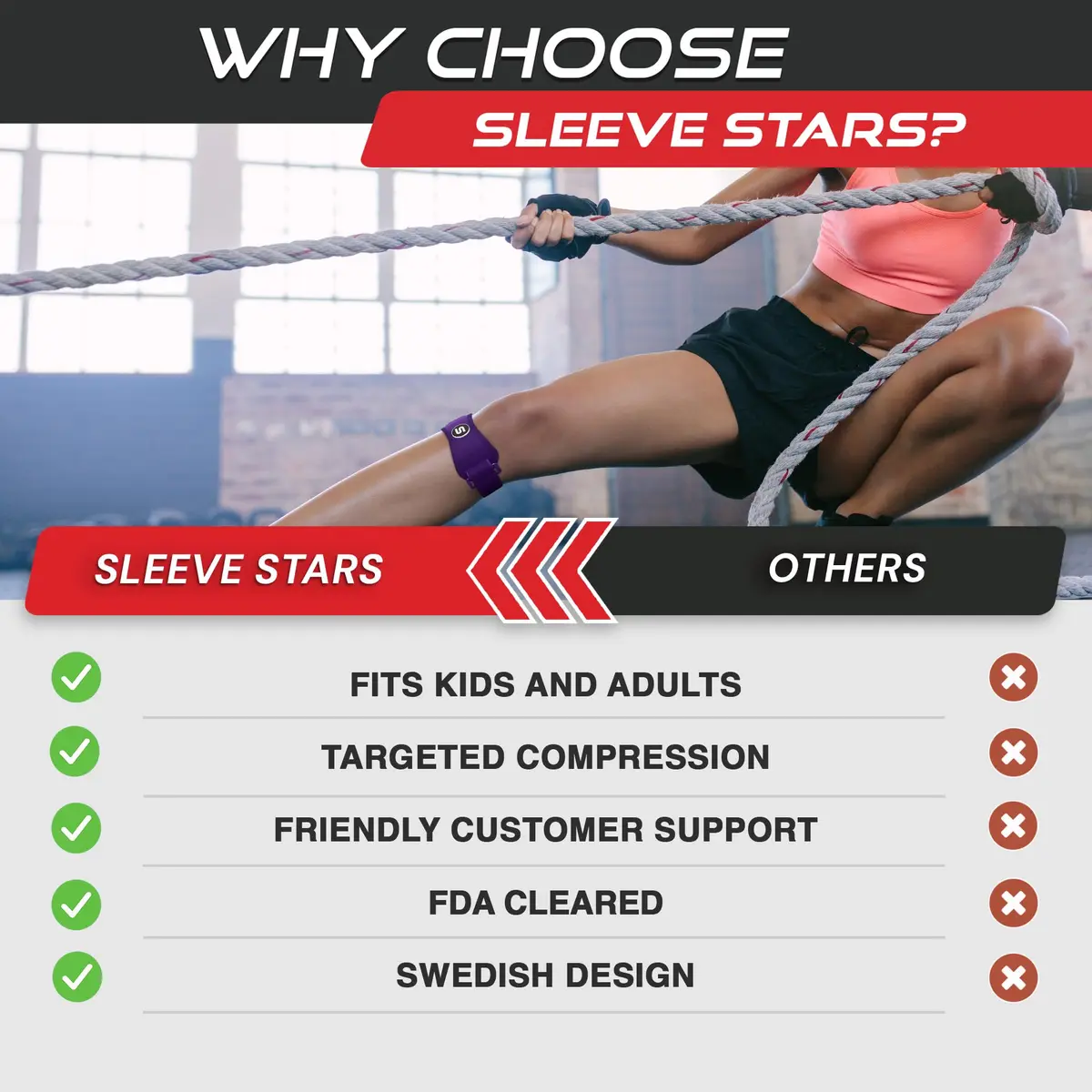 SS SLEEVE STARS Patellar Tendon Support Strap for Adults | Adjustable Knee Brace for Osgood Schlatter & Knee Pain Relief - view 3