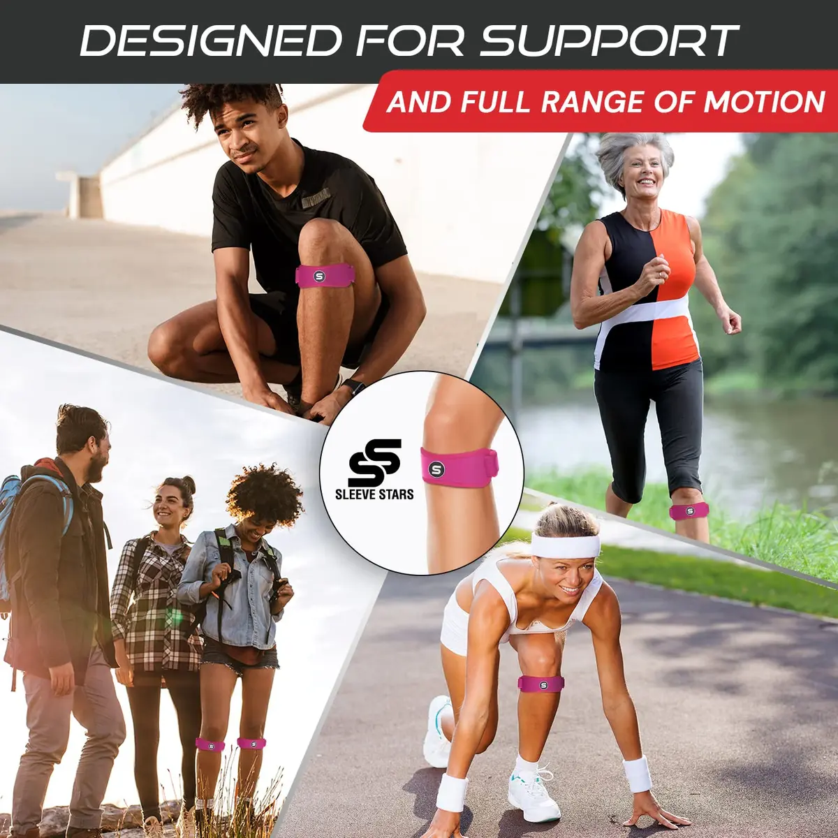 SS SLEEVE STARS Patellar Tendon Support Strap for Knee Pain Relief - Adjustable Fit for Adults & Youth - Hot Pink - view 5