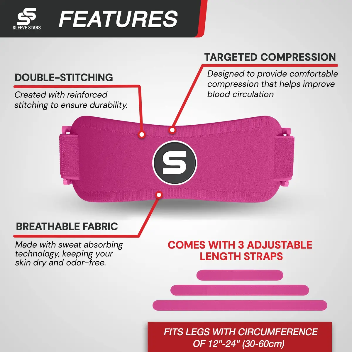 SS SLEEVE STARS Patellar Tendon Support Strap for Knee Pain Relief - Adjustable Fit for Adults & Youth - Hot Pink - view 6