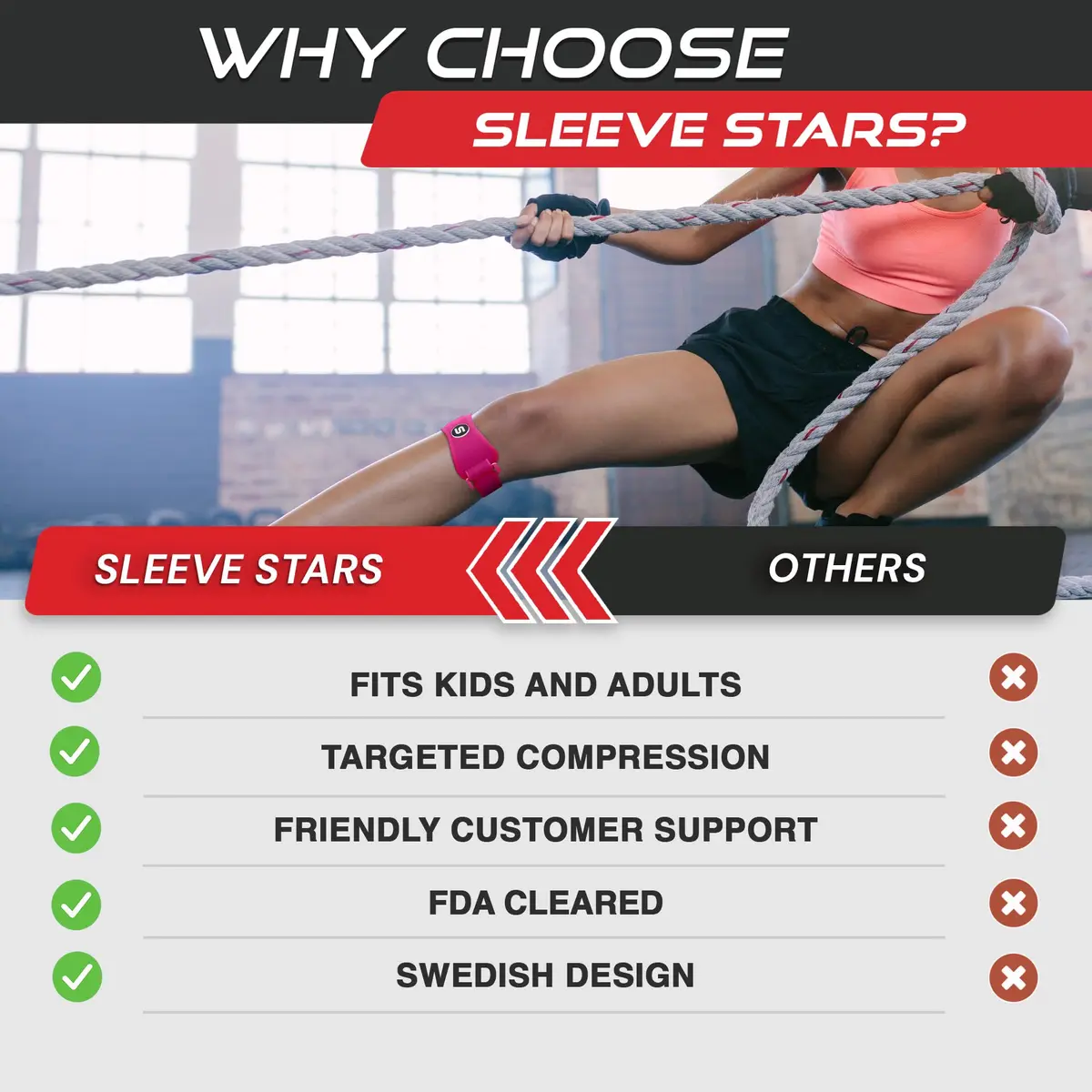 SS SLEEVE STARS Patellar Tendon Support Strap for Knee Pain Relief - Adjustable Fit for Adults & Youth - Hot Pink - view 3
