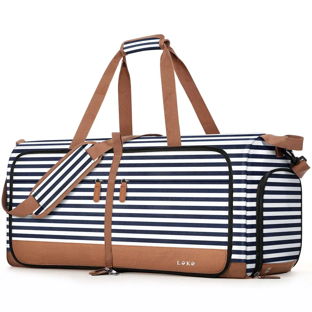 Lekesky Foldable Travel Duffle Bag 80L Blue Stripes | Large Capacity, Water-Resistant & Compact - main product image
