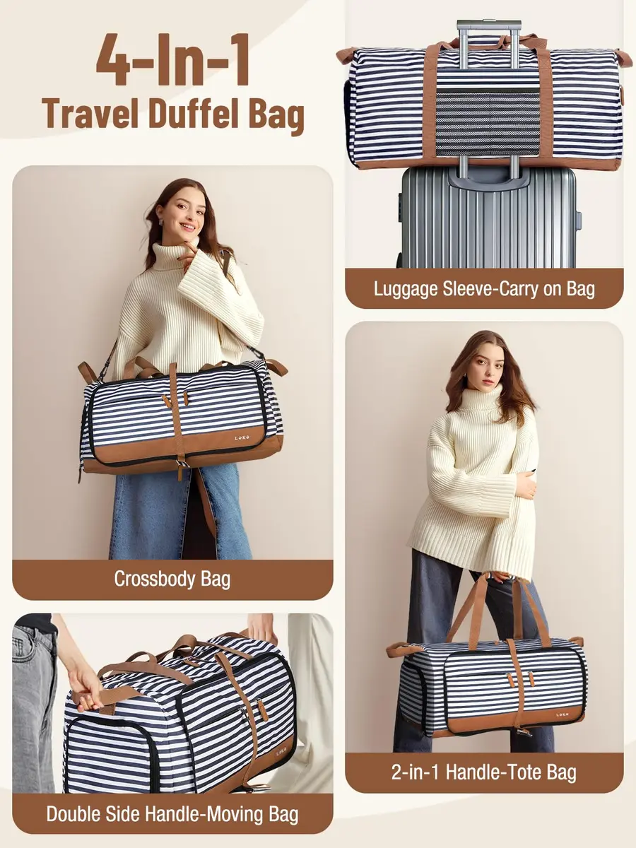 Lekesky Foldable Travel Duffle Bag 80L Blue Stripes | Large Capacity, Water-Resistant & Compact - view 5