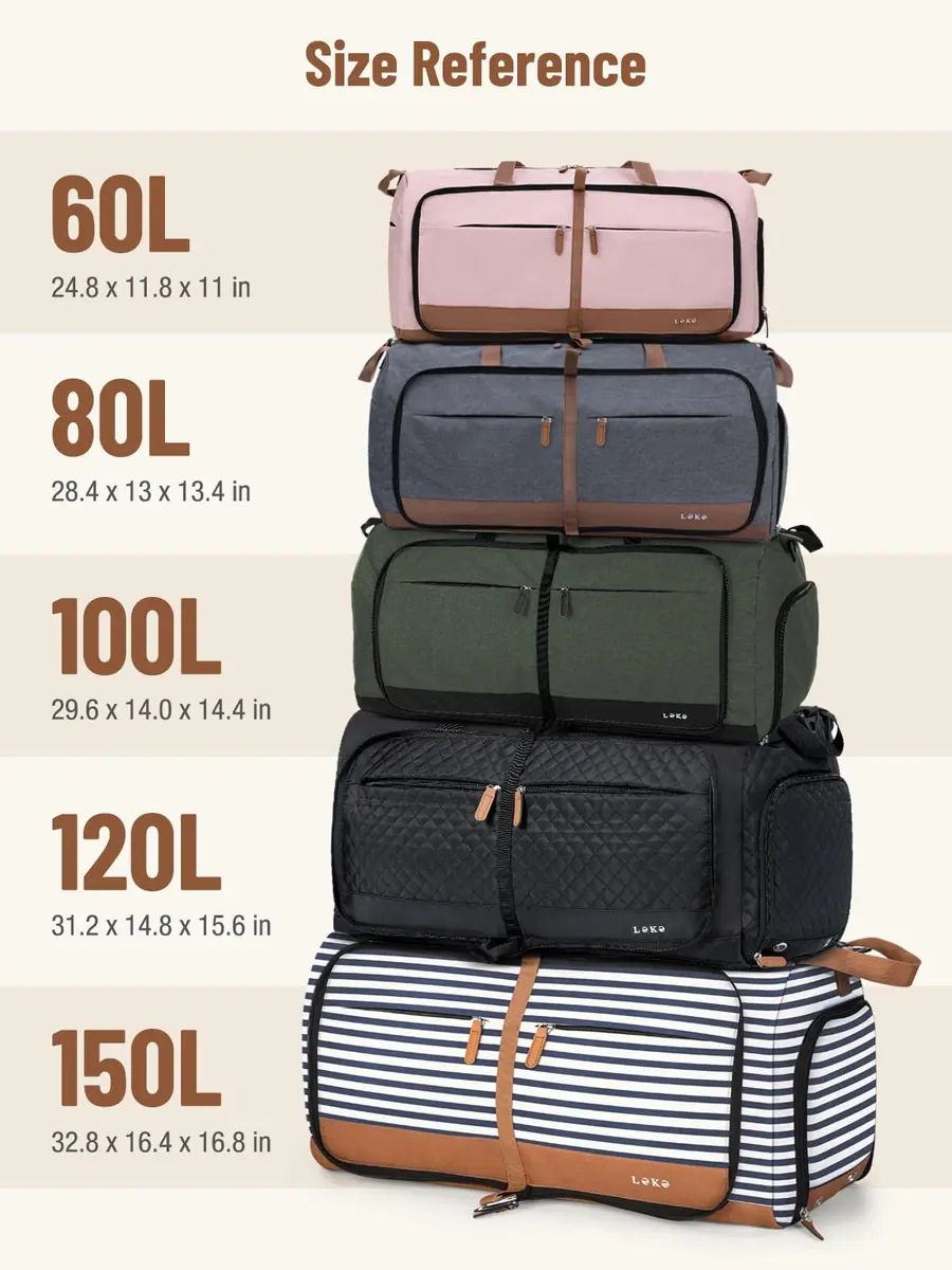 Lekesky Foldable Travel Duffle Bag 80L Blue Stripes | Large Capacity, Water-Resistant & Compact - view 6