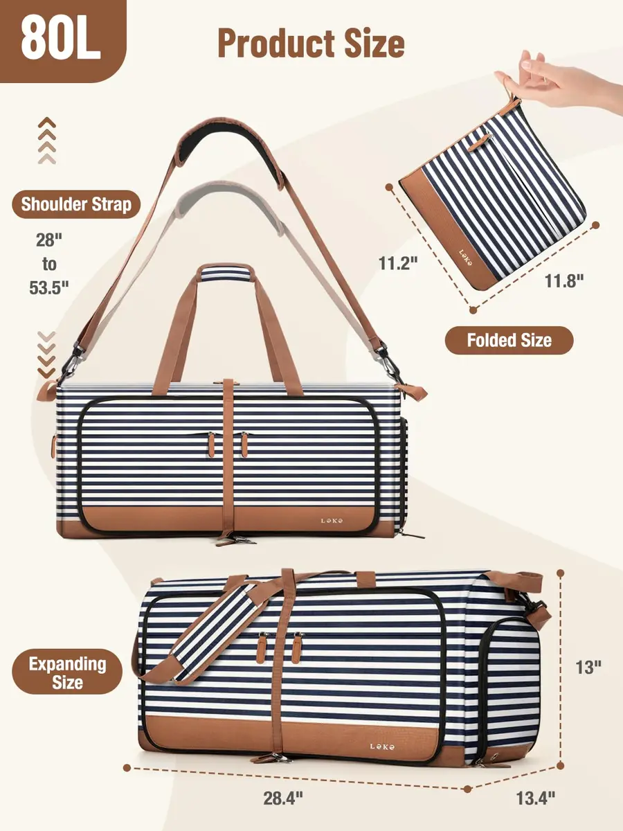 Lekesky Foldable Travel Duffle Bag 80L Blue Stripes | Large Capacity, Water-Resistant & Compact - view 3