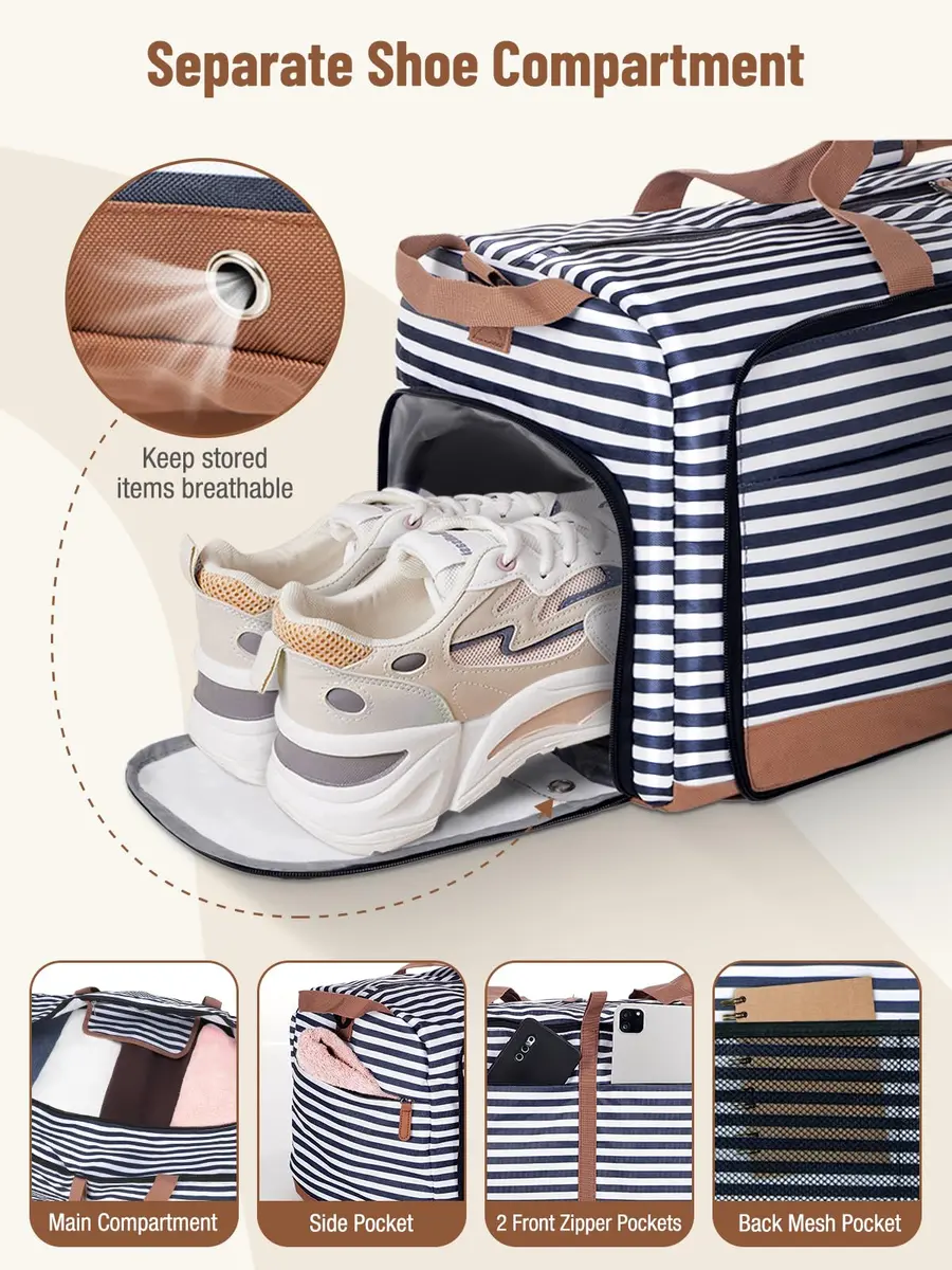 Lekesky Foldable Travel Duffle Bag 80L Blue Stripes | Large Capacity, Water-Resistant & Compact - view 4