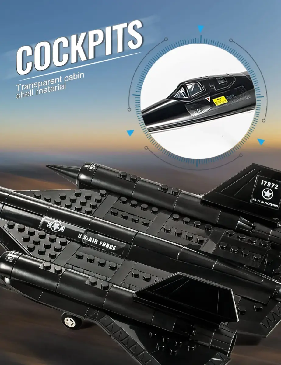 SEMKY Military Series SR-71 Reconnaissance Aircraft Jet Blackbird Air Force Building Block Set 48.3cm (19 inches) | Educational STEM Toy - view 5
