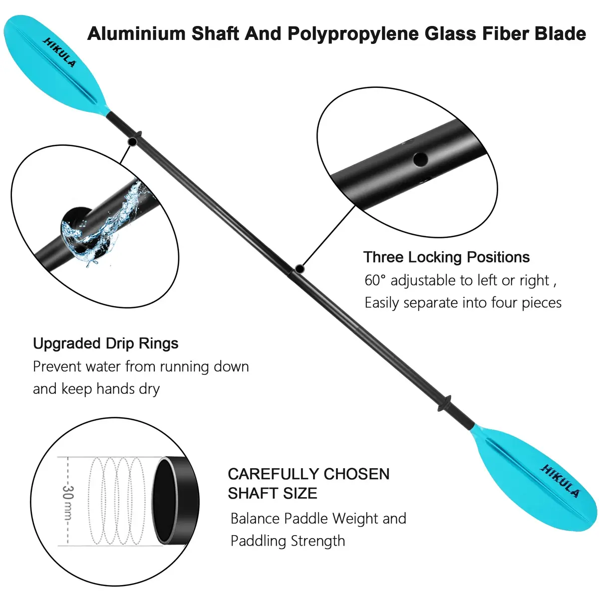 HIKULA Kayak Paddle 4 Pieces Aluminum Shaft and PP Blade 220cm | Lightweight & Adjustable for Recreational Kayaking - view 2