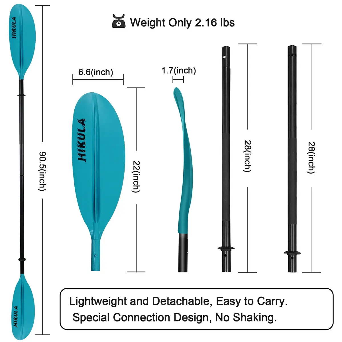 HIKULA Kayak Paddle 4 Pieces Aluminum Shaft and PP Blade 220cm | Lightweight & Adjustable for Recreational Kayaking - view 3