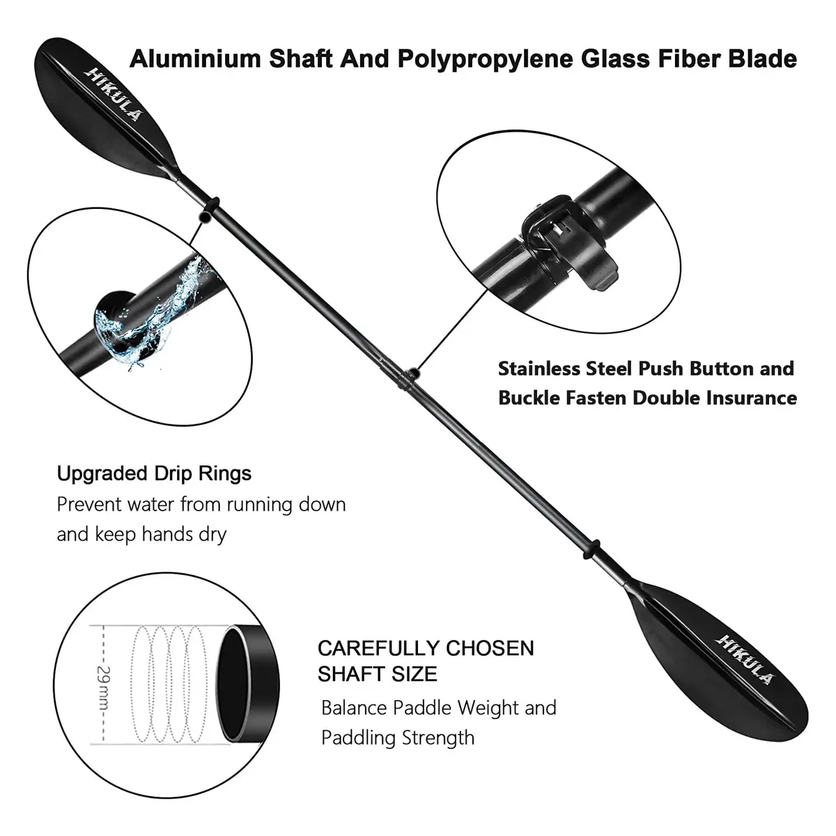 HIKULA Kayak Paddle 4 Pieces Aluminum Shaft and PP Blade 230cm | Lightweight & Adjustable for Water Sports - view 2