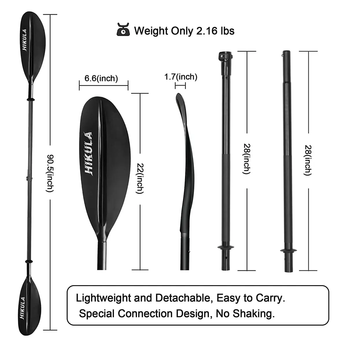 HIKULA Kayak Paddle 4 Pieces Aluminum Shaft and PP Blade 230cm | Lightweight & Adjustable for Water Sports - view 3