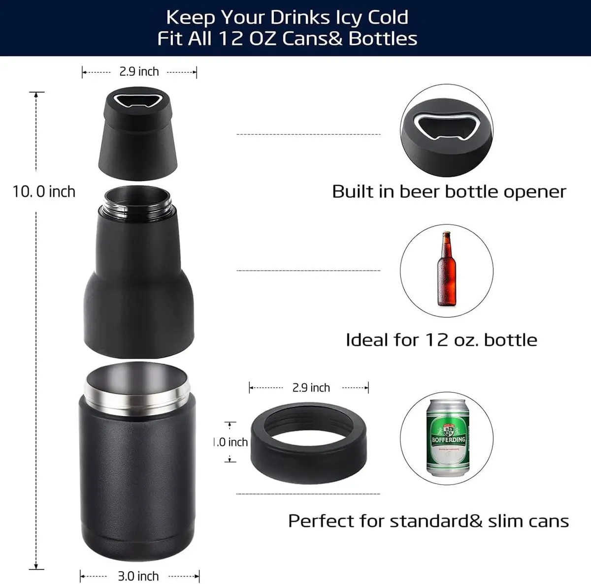Stepstall Beer Gifts for Men, 12 oz Can & Bottle Cooler with Opener | Vacuum Insulated Stainless Steel - view 5