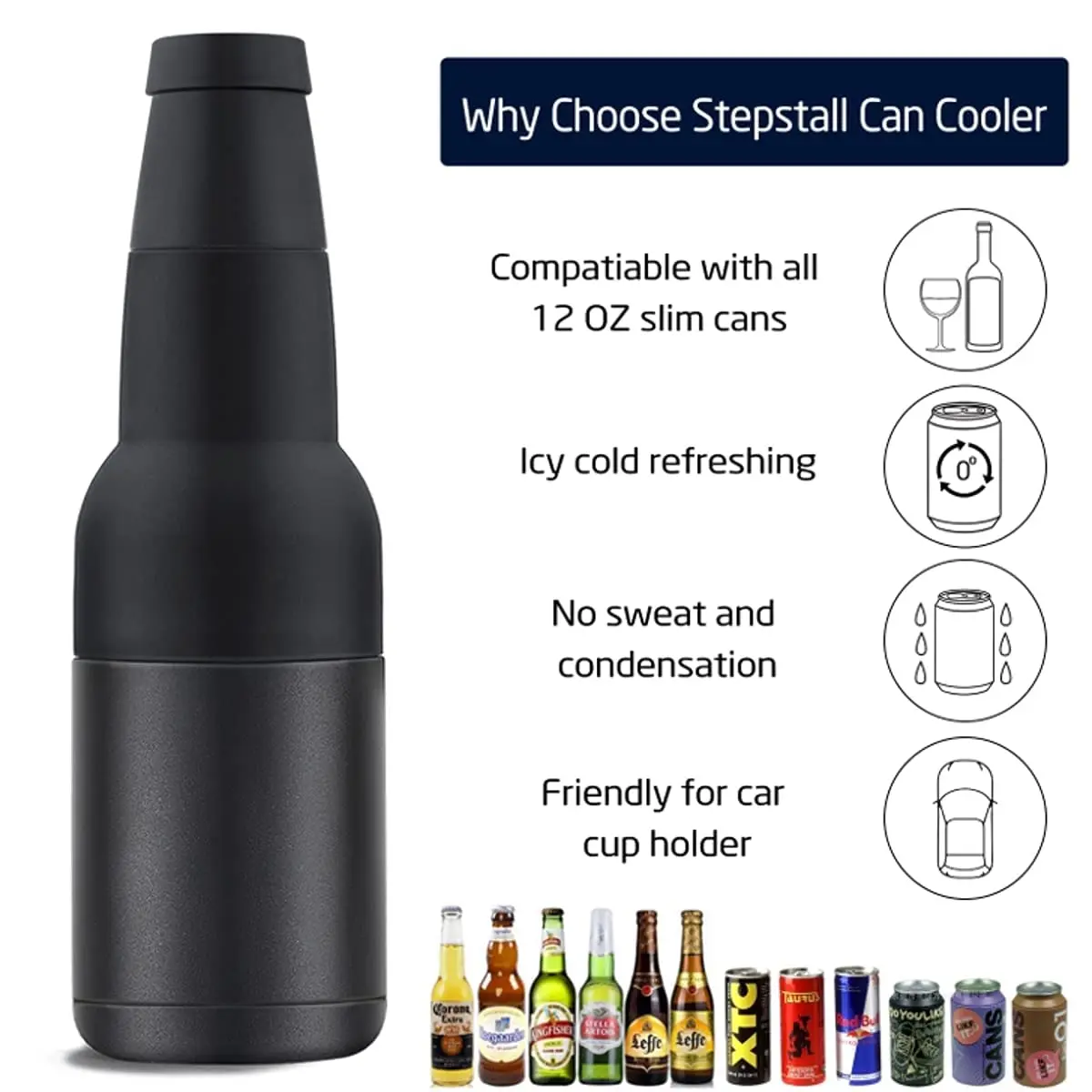 Stepstall Beer Gifts for Men, 12 oz Can & Bottle Cooler with Opener | Vacuum Insulated Stainless Steel - view 3
