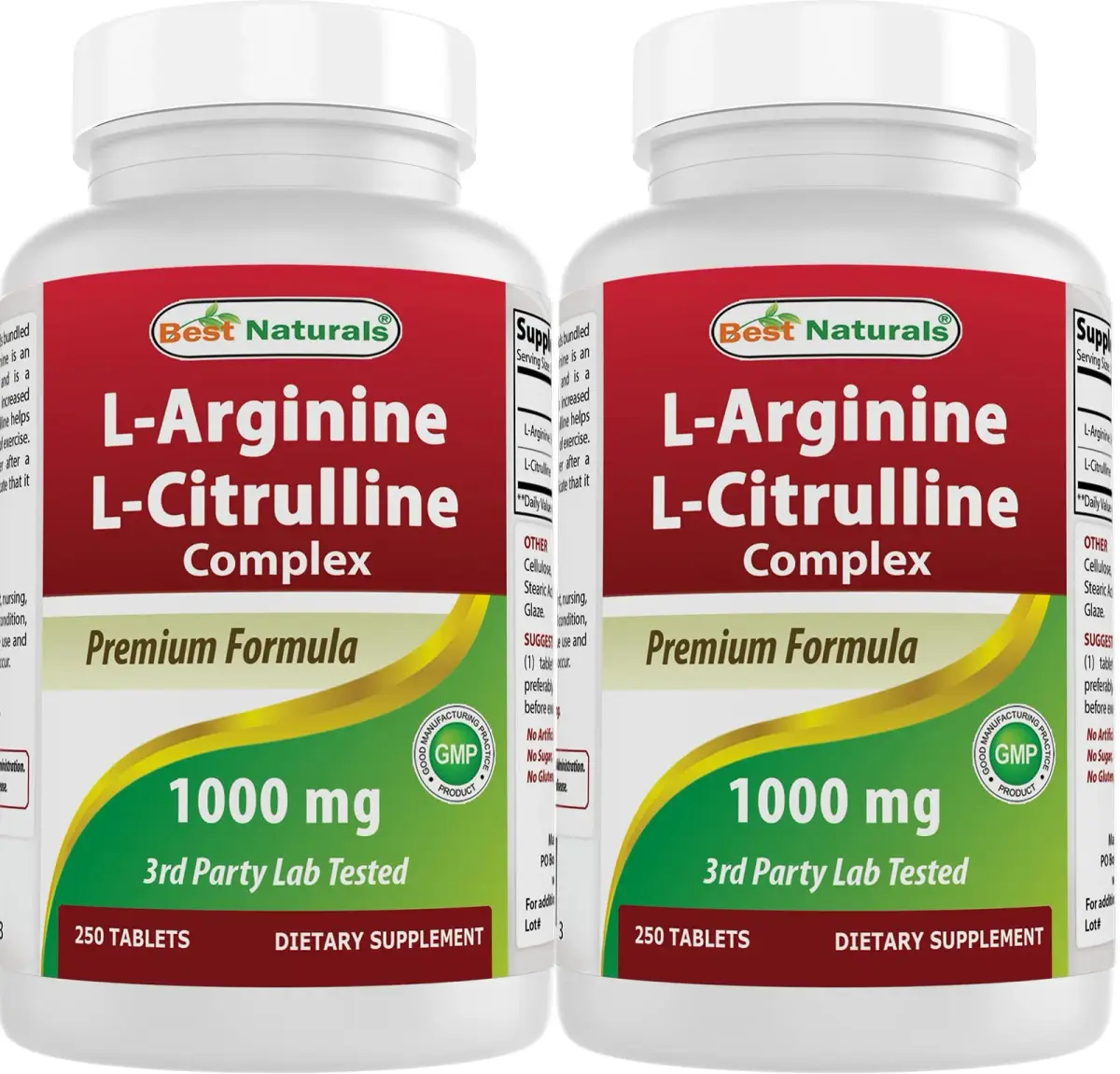 Best Naturals L-Arginine L-Citrulline Complex 1000 mg 500 Tablets (250 Count x 2) | 3rd Party Tested for Purity & Quality - main product image