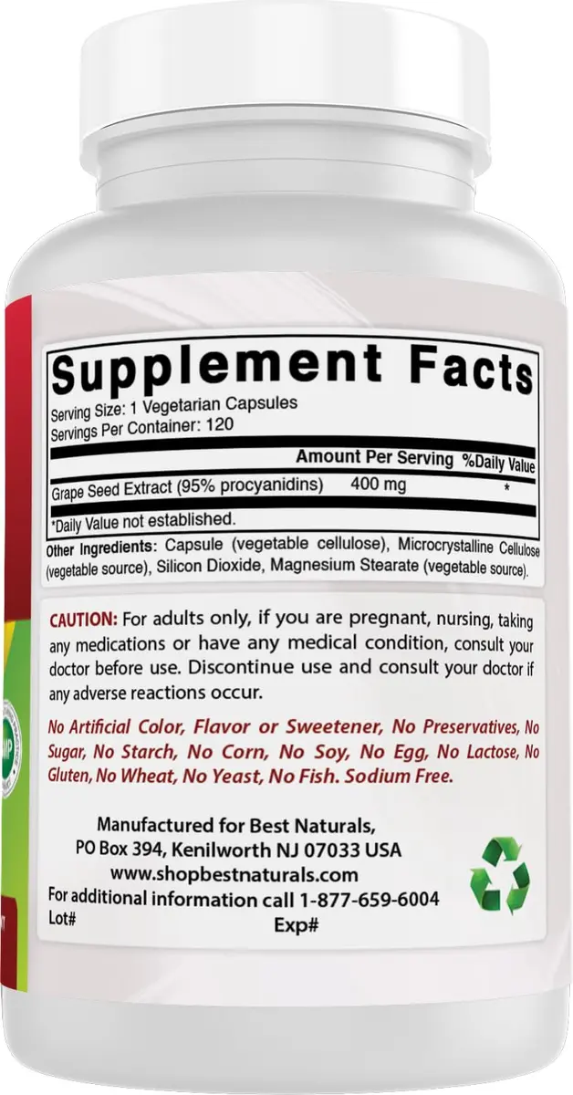 Best Naturals Grapeseed Extract 400 mg | Non-GMO & Gluten-Free Capsules (120 Count (Pack of 3)) - view 6